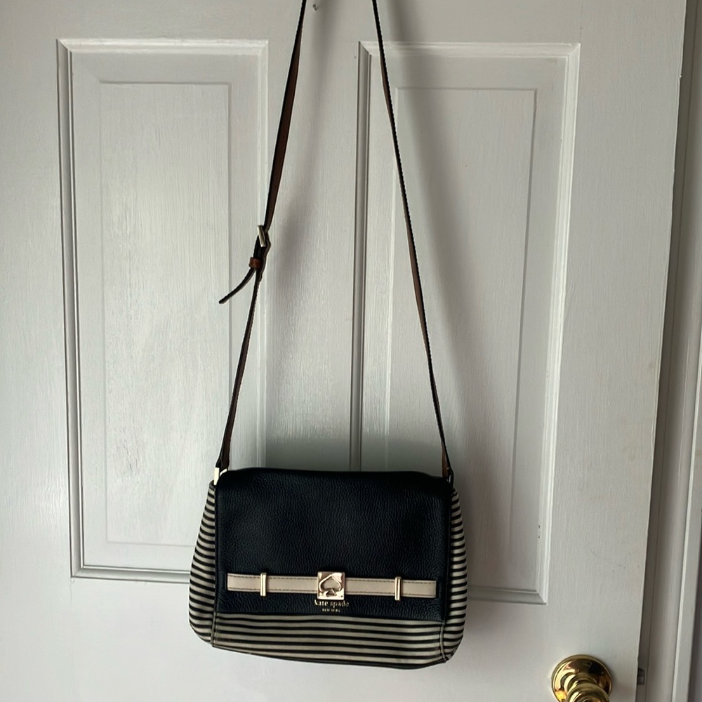 Kate spade leather and fabric striped purse bag crossbody Houston Street
